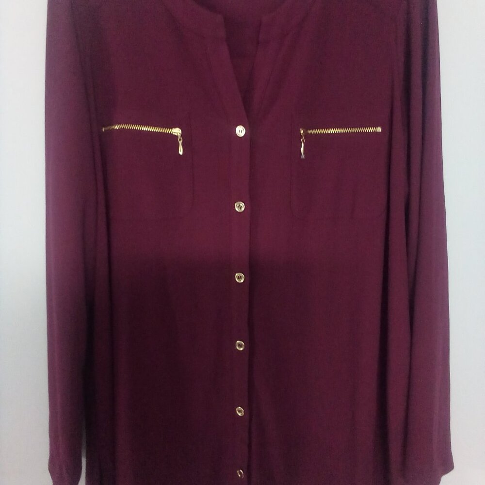 Susan Graver Burgundy 1X button up blouse